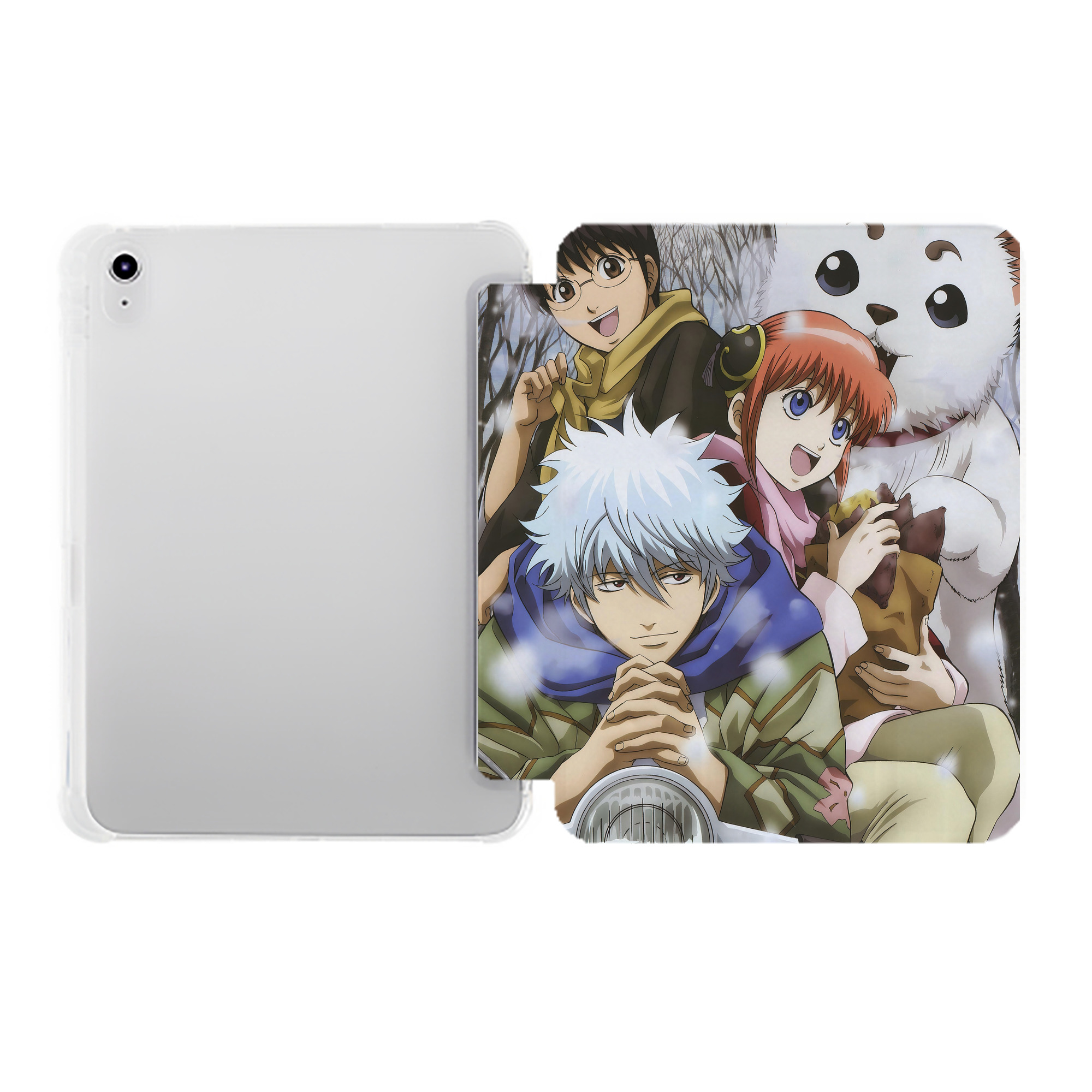 （画像用） ぎんたま 坂田銀時（さかたぎんとき） 神楽 志村新八（しむら しんぱち） GINTAMA Sakata Gintoki Kagura Shimura Shinpachi IPad ケース ペン収納付き 三つ折りスタンド PUレザー×シリコン 対応機種9.5/10.5/10.9インチ